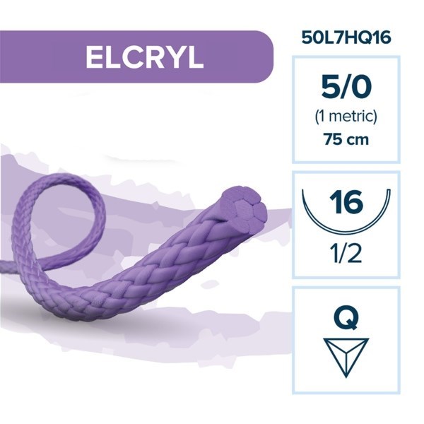 Лактисорб ELCRYL — рассасывающаяся нить, 1/2, обратно-режущая игла 16 мм, толщина 5/0(1), 75 см 50L7HQ16 - фото 503790
