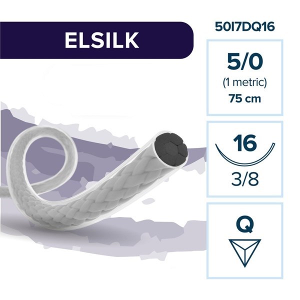ELSILK S — нерассасывающаяся нить, 3/8, обратно-режущая нить 16 мм, толщина 5/0 (1), 75 см, 12 шт 50I7DQ16 - фото 503844