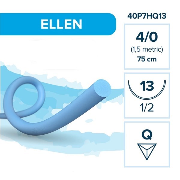 Полипропилен ELLEN — нерассасывающаяся нить, 3/8, обратно-режущая игла 13 мм, толщина  4/0 (1,5), 75 см, 12 шт 40P7HQ13 - фото 503847