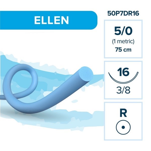 Полипропилен ELLEN — нерассасывающаяся нить, 3/8, колющая игла 16 мм, толщина 5/0 (1), 75 см, 12 шт 50P7DR16 - фото 503857