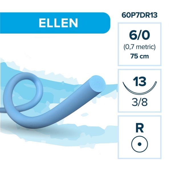 Полипропилен ELLEN — нерассасывающаяся нить, 3/8, колющая игла 13 мм, толщина 6/0 (0,7), 75 см, 12 шт 60P7DR13-(904-013) - фото 503866
