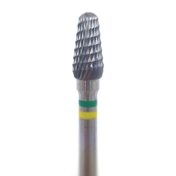 Бор твердосплавный CC 351 DX, почковидный закругленный, прямой наконечник, D=4.0 мм, L=8.0 мм, желтый + зеленый CC-351-DX-104.040 - фото 505423