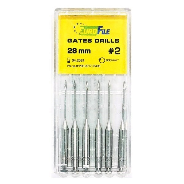 Gates Drills - дрильборы машинные, для расширения коронковой трети канала, 28 мм, размер 2, сталь, 6 шт 1844028002 - фото 505880