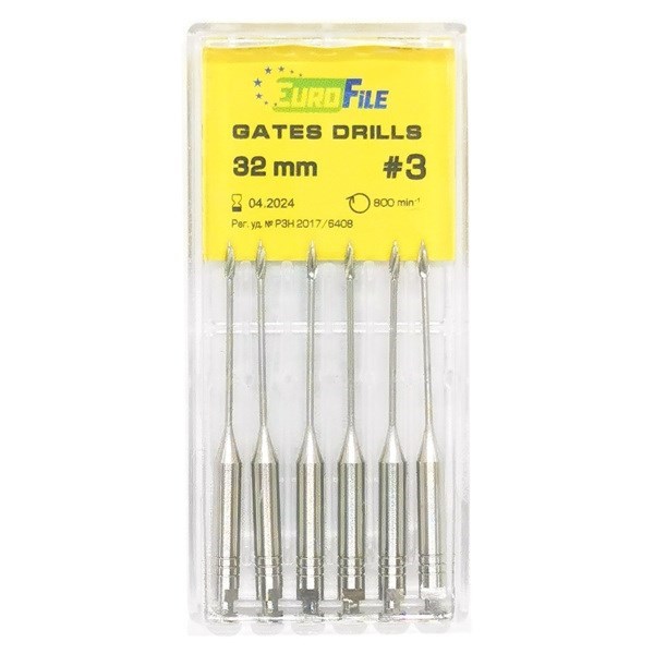 Gates Drills - дрильборы машинные, для расширения коронковой трети канала, 32 мм, размер 3, сталь, 6 шт 1844032003 - фото 505881