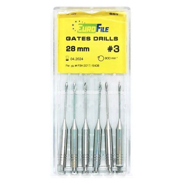 Gates Drills - дрильборы машинные, для расширения коронковой трети канала, 28 мм, размер 3, сталь, 6 шт 1844028003 - фото 505887