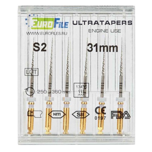 Ultratapers Engine - машинные файлы, 31 мм, размер S2, никель-титан, 6 шт 1829031002 - фото 506247