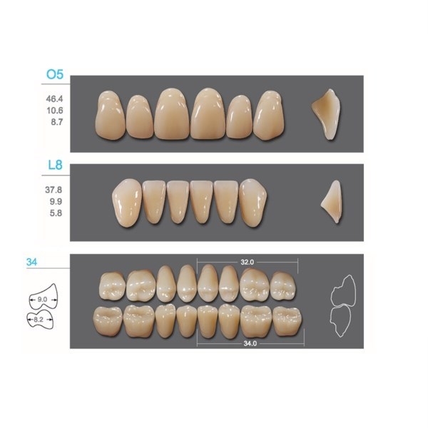 Kaifeng - зубы акриловые, верхние O5, овальные, цвет A1, коробка 4х28 шт A1O5/L8/34_Kaifeng - фото 514584