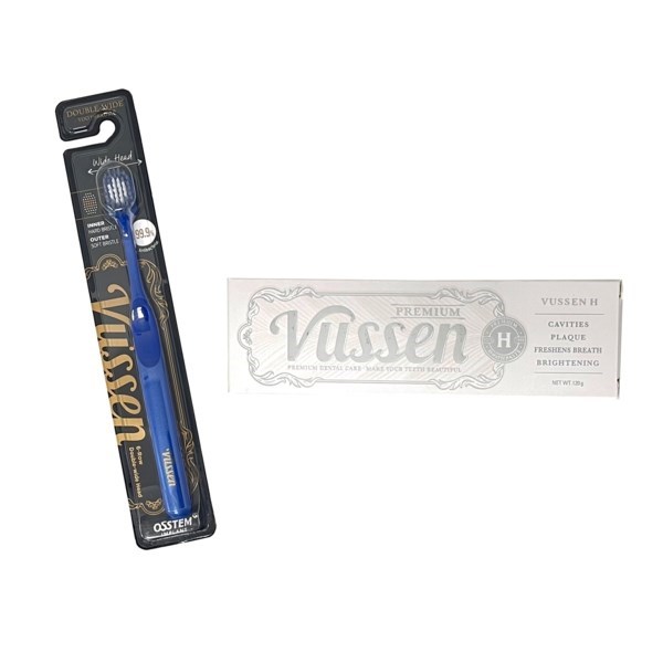 Комплект зубная паста Vussen H + щетка Vussen "Double-Wide", синяя pack19F005_BLUE - фото 516500