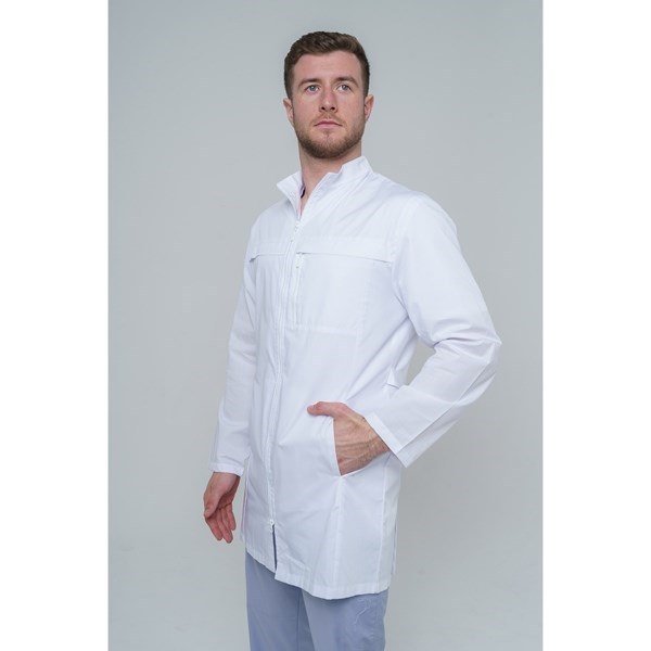 Халат медицинский мужской на молнии, белый, 52 DOCTOR-BIG-5-08-01-4-52 - фото 523622
