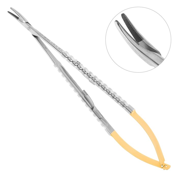 Иглодержатель хирургический изогнутый Micro-Nadelhalter TC, 18 см, 40-96TC* 40-96TC - фото 523947