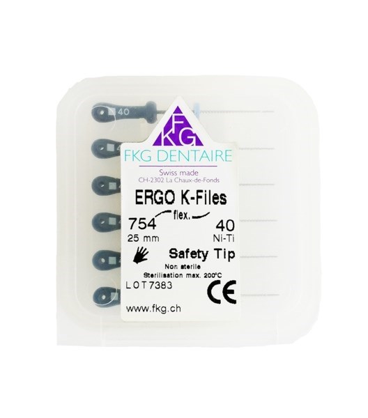ERGOFLEX K Ni-Ti - ручные никель-титановые файлы, эргономичная ручка, 25 мм, №40, 6 шт 7544025CL - фото 533614