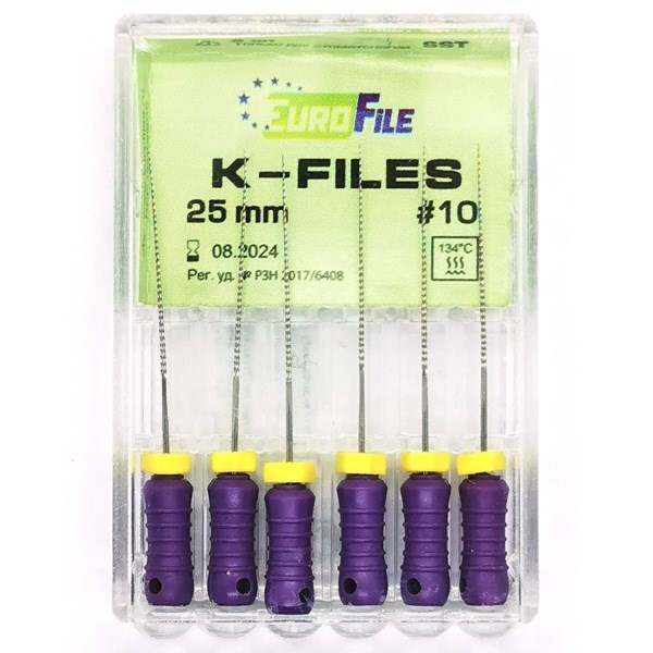 K-Files - ручные файлы, 25 мм, №10, сталь, 6 шт 1831025010-/-18301025010 - фото 533711