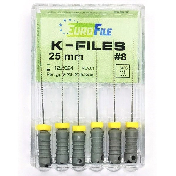K-Files - ручные файлы, 25 мм, №08, сталь, 6 шт 1831025008-/-18301025008 - фото 533713