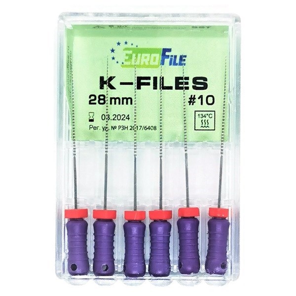 K-Files - ручные файлы, 28 мм, №10, сталь, 6 шт 1831028010-/-18301028010 - фото 533715