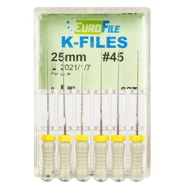 K-Files - ручные файлы, 25 мм, №45, сталь, 6 шт 1831025045-/-18301025045 - фото 533726