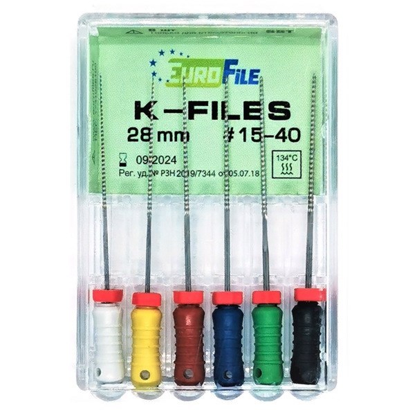 K-Files - ручные файлы, 28 мм, №15-40, сталь, 6 шт 1831028100 - фото 533727