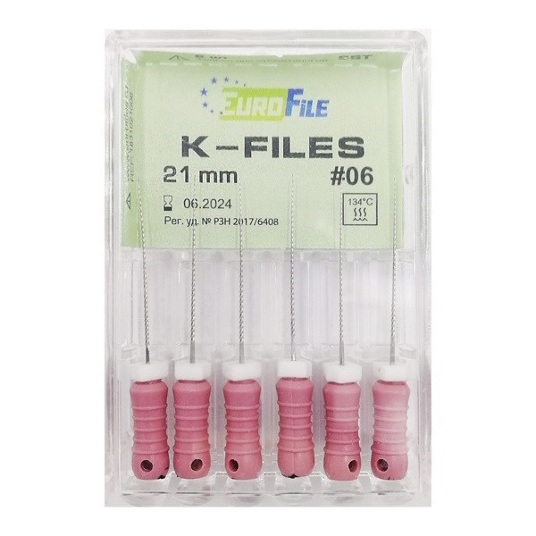 K-Files - ручные файлы, 21 мм, №06, сталь, 6 шт 1831021006-/-18301021006 - фото 533729