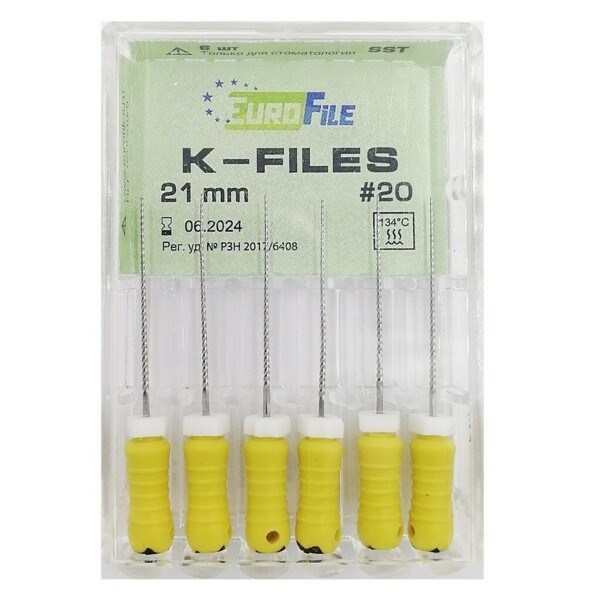 K-Files - ручные файлы, 21 мм, №20, сталь, 6 шт 1831021020-/-18301021020 - фото 533730
