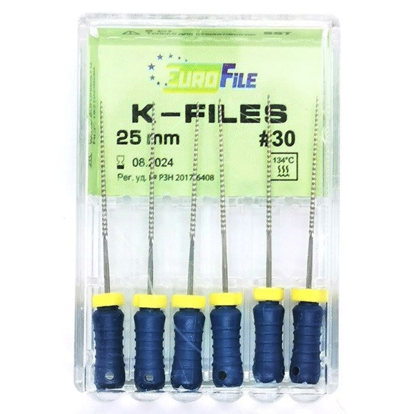 K-Files - ручные файлы, 25 мм, №30, сталь, 6 шт 1831025030-/-18301025030 - фото 533732