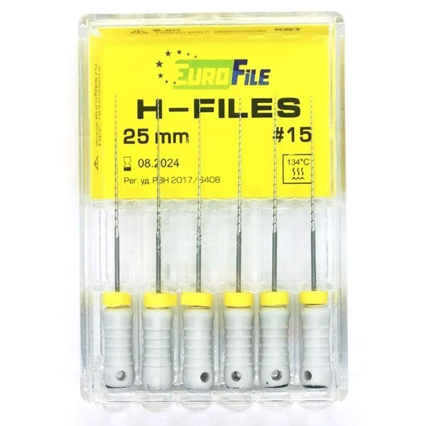 H-Files - ручные файлы, 25 мм, №15, сталь, 6 шт 1832025015-/-18302025015 - фото 533734