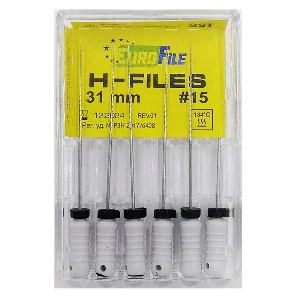 H-Files - ручные файлы, 31 мм, №15, сталь, 6 шт 1832031015-/-18302031015 - фото 533749