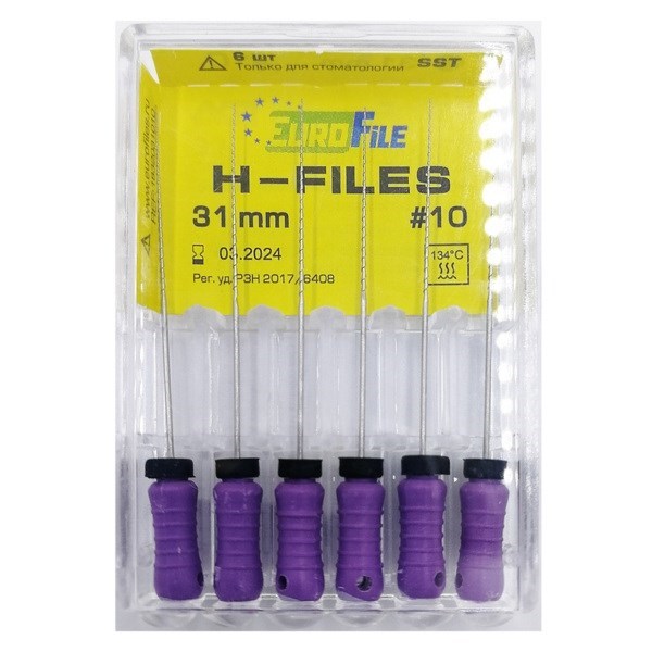 H-Files - ручные файлы, 31 мм, №10, сталь, 6 шт 1832031010-/-18302031010 - фото 533764