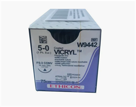 ВИКРИЛ (VICRYL) 5/0 (режущая 16 мм, фиолетовый 75 см, окр. 3/8) 12шт, ETHICON (США) W9442