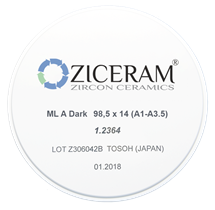 Многослойные заготовки диоксида циркония ZICERAM ML A Dark 98,5 х14 (A1-A35) MLADark98-5х14(A1-A3-5)