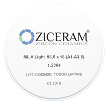 Многослойные заготовки диоксида циркония ZICERAM ML A Light 98,5 х22 (А1-А35) MLALight98-5х22(А1-А3)