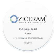 Заготовки диоксида циркония ZICERAM с оттенком A35 98,5 x20HT, супертранслюцентные A3.598-5x20HT
