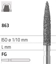 Боры стоматологические алмазные FG 863/014, 6шт. ISO код 314250524014, арт: FG505/6 FG505/6
