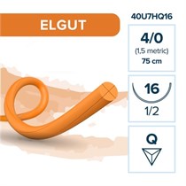 Кетгут ELGUT —  рассасывающаяся нить, 1/2, обратно-режущая игла 16 мм, толщина 4/0 (2), 75 см, 12 шт 40U7HQ16