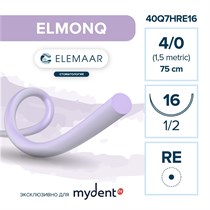Моноквик ELMONQ — рассасывающаяся нить, 1/2, колющая игла с квадратным телом 16 мм, толщина 4/0 (1,5), 75 см, 12 шт 40Q7HRE16