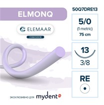 Моноквик ELMONQ — рассасывающаяся нить, 3/8, колющая игла с квадратным телом 13 мм, толщина 5/0 (1), 75 см, 12 шт 50Q7DRE13