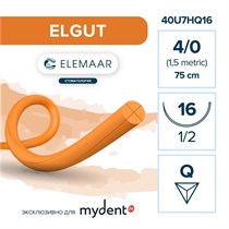Шовный материал ELGUT 4/0 (12 шт, 75 см, 1/2, 16 мм, обратно-режущая) L40U7HQ16