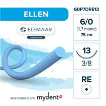 Шовный материал ELLEN 6/0 (12 шт, 75 см, 3/8, 13 мм, колющая с квадратным телом) 60P7DRE13