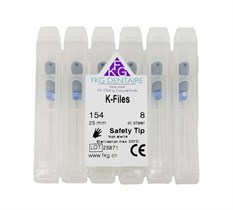 K-files - ручные стальные файлы, эргономичная ручка со счетчиком, 25 мм, №08, 6 шт 1540825SG